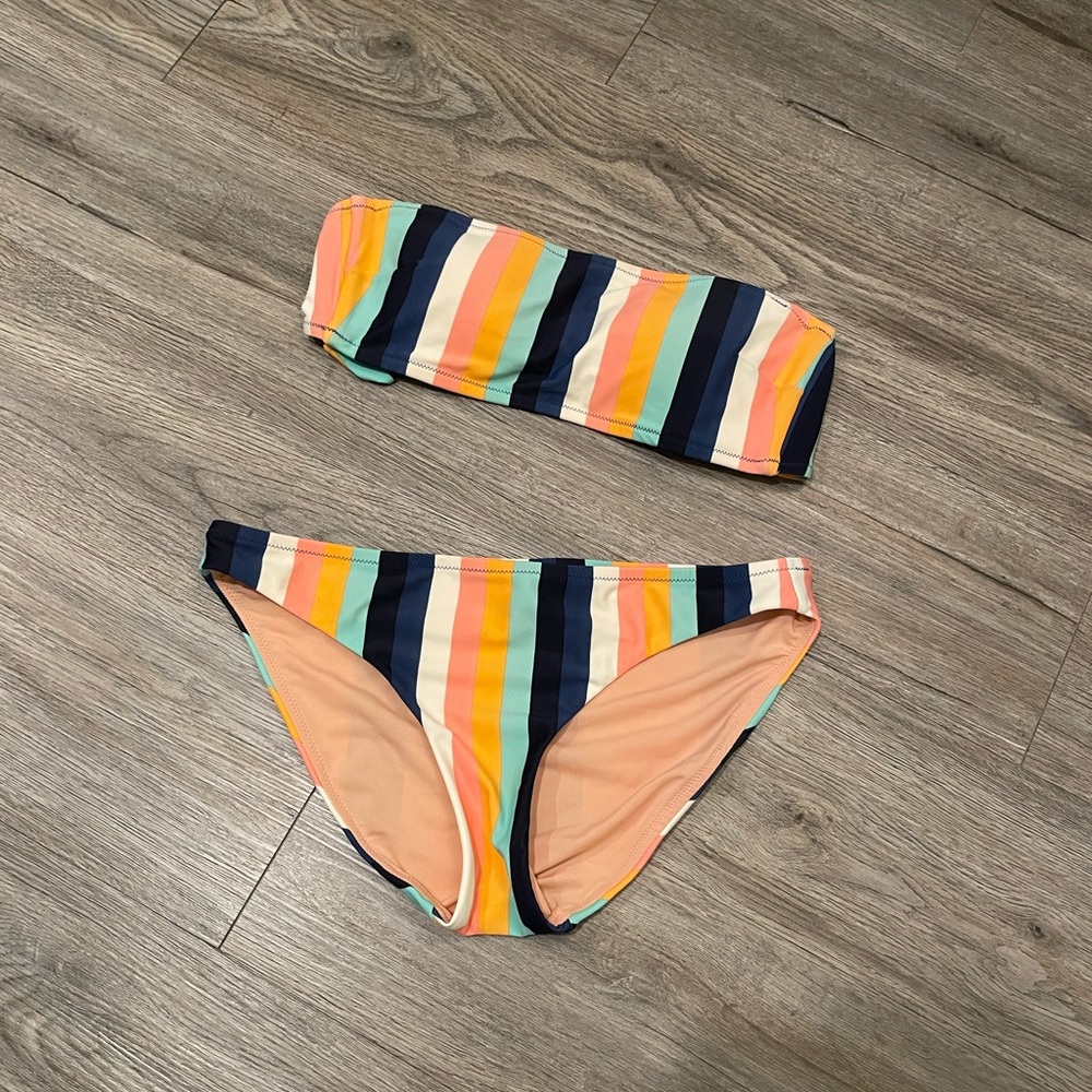 J crew stripe bikini swimsuit set